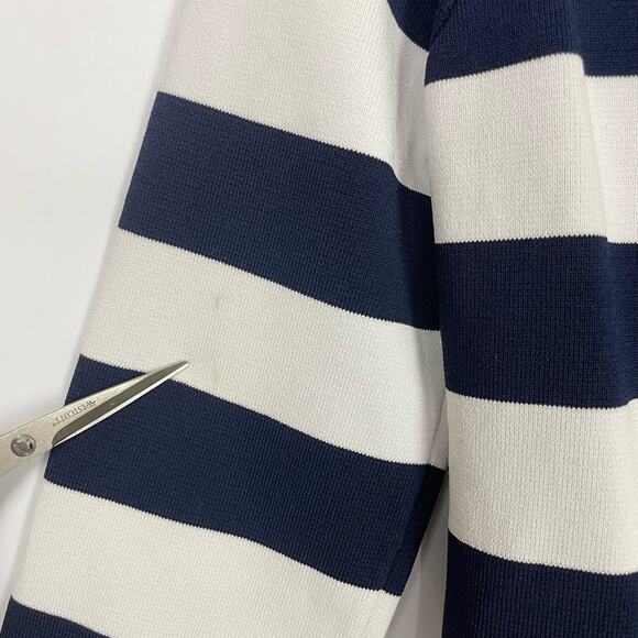 Luii | NWT Anthro Navy & White Stripe Thick Woven Knit Button Front Jacket - Picture 9 of 13